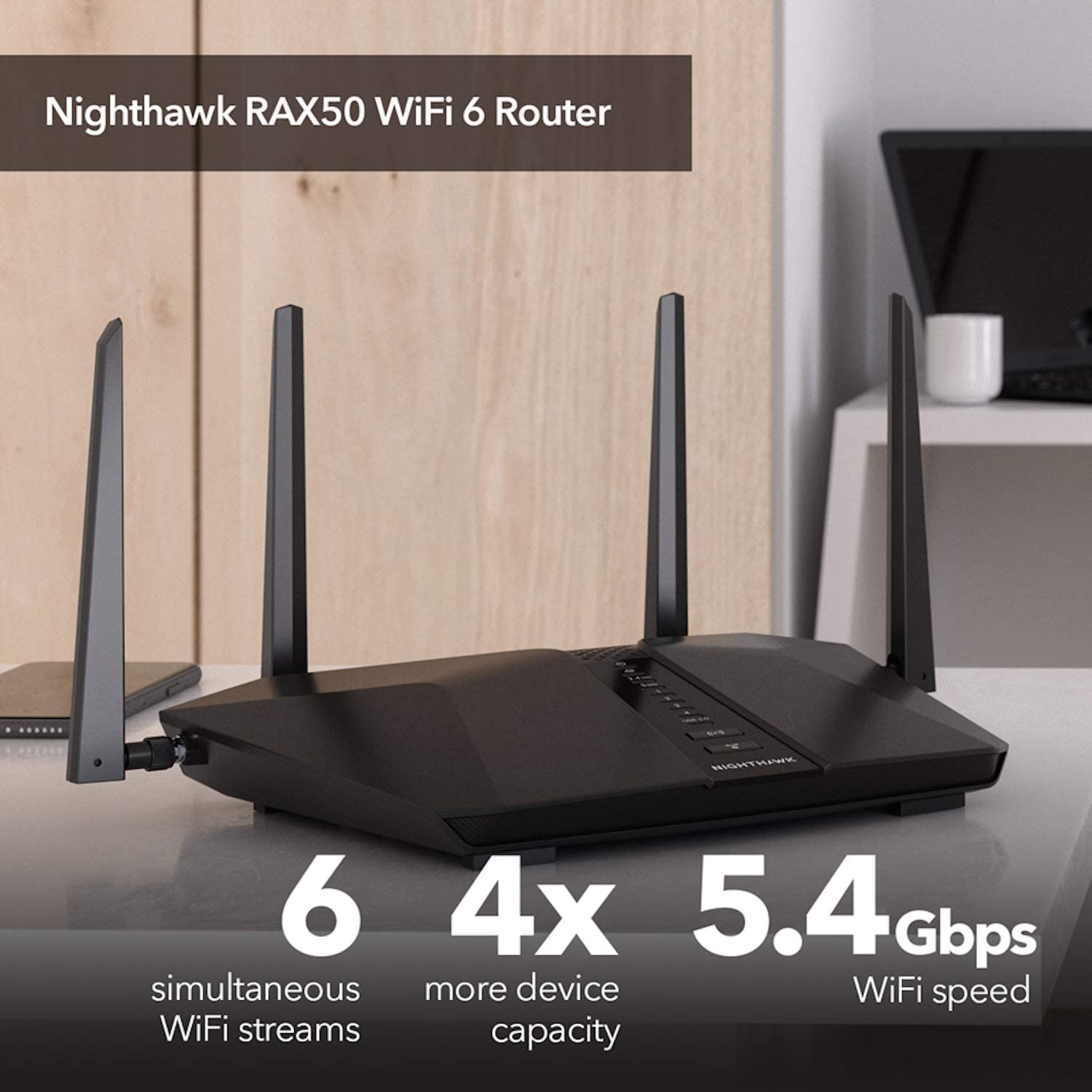 NETGEAR RAX50-100NAR Nighthawk 6-Stream AX5400 WiFi Router Certified Refurbished