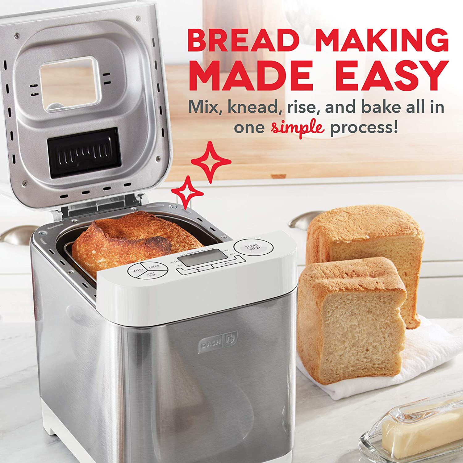 Dash DBM150GBWH01-RB Everyday 1.5 Lb Bread Maker White - Certified Refurbished