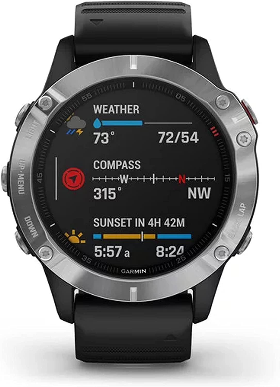 Garmin G010-N2158-00 Fenix 6, Premium Multisport GPS Watch, Heat and Altitude Adjusted V02 Max Silver with Black Band - Certified Refurbished