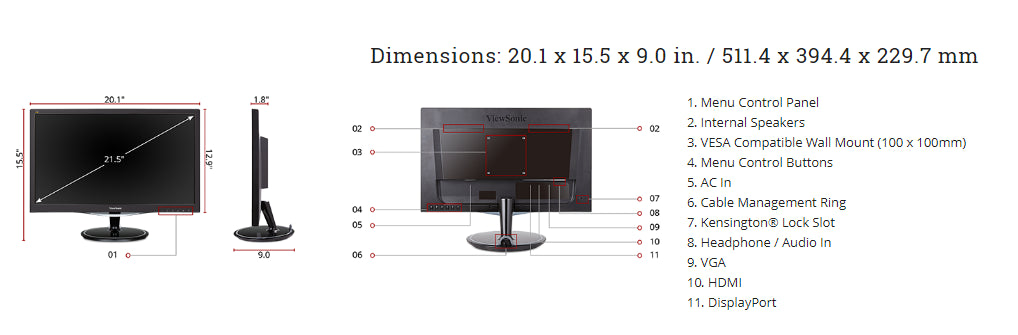 ViewSonic VX2257-MHD-S 22" 1920x1080 LED Monitor - Certified Refurbished